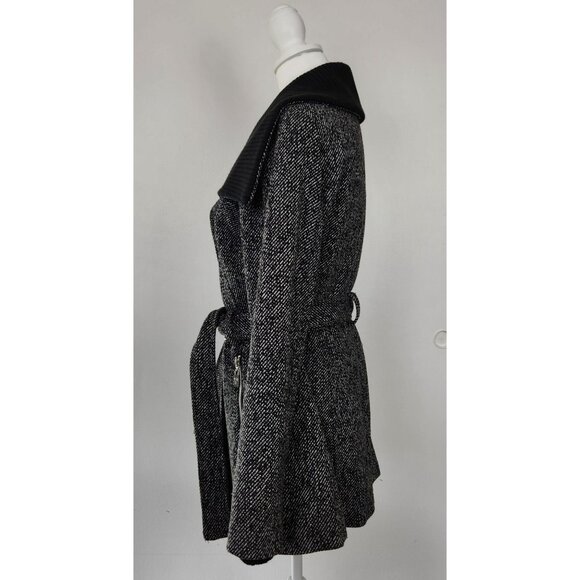 Guess Women's Black And White Tweed Wool Blend Belted Button Front Pea Coat, XL - Picture 3 of 9